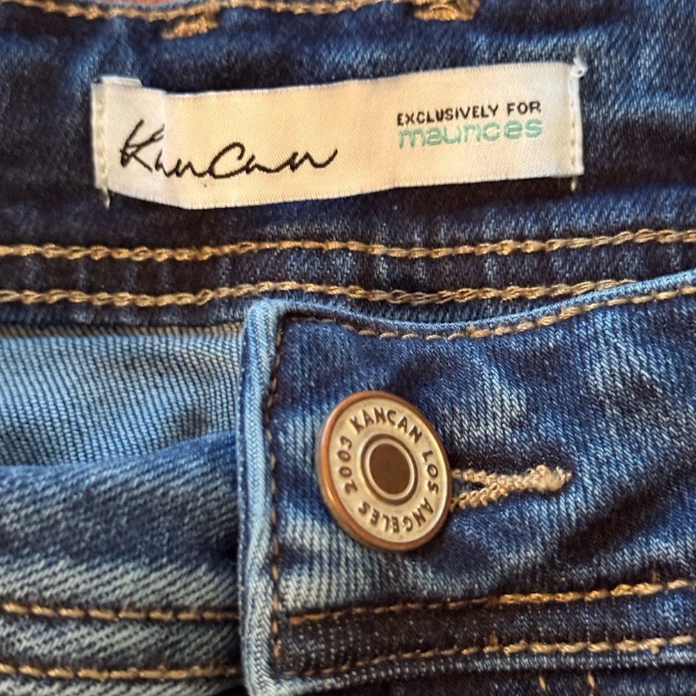 LBN. Maybe worn 3 times. KanCan Dark and Light Blue Denim Jeans.